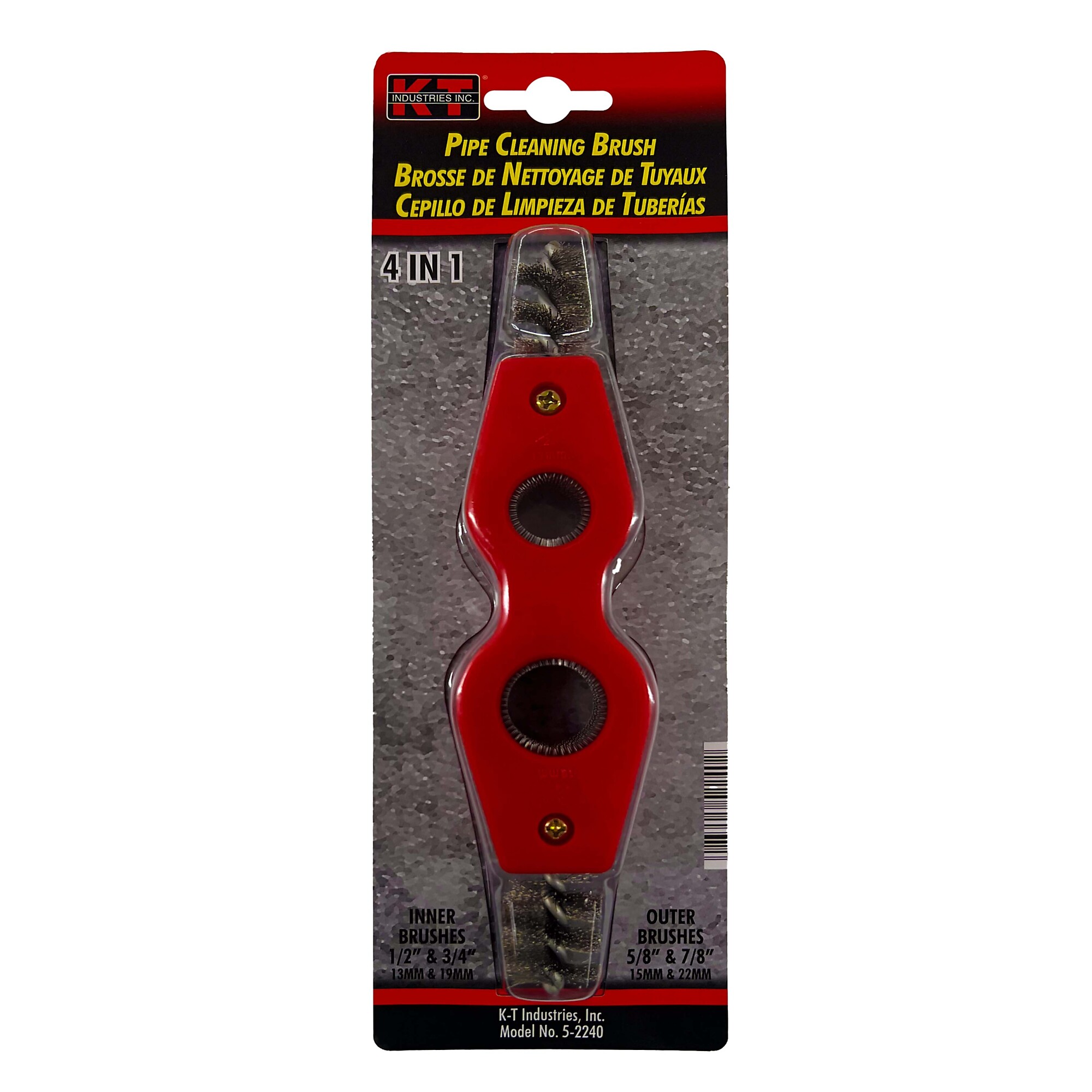 K-T Industries Pipe Cleaning Brush — 4-in-1, 1/2in. & 3/4in. Tubes, 5/8in. & 7/8in. Outer Brushes, Model# 5-2240